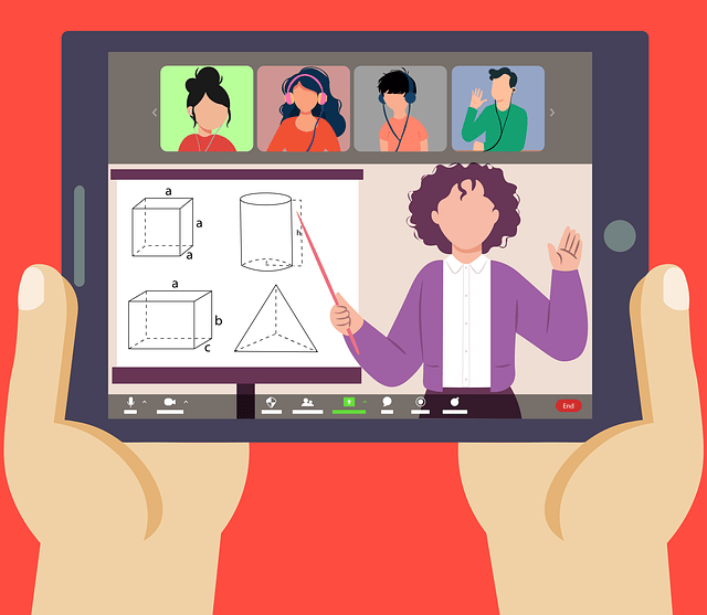 animierte Tabletoberfläche mit einer E-Learning Session von Lernenden