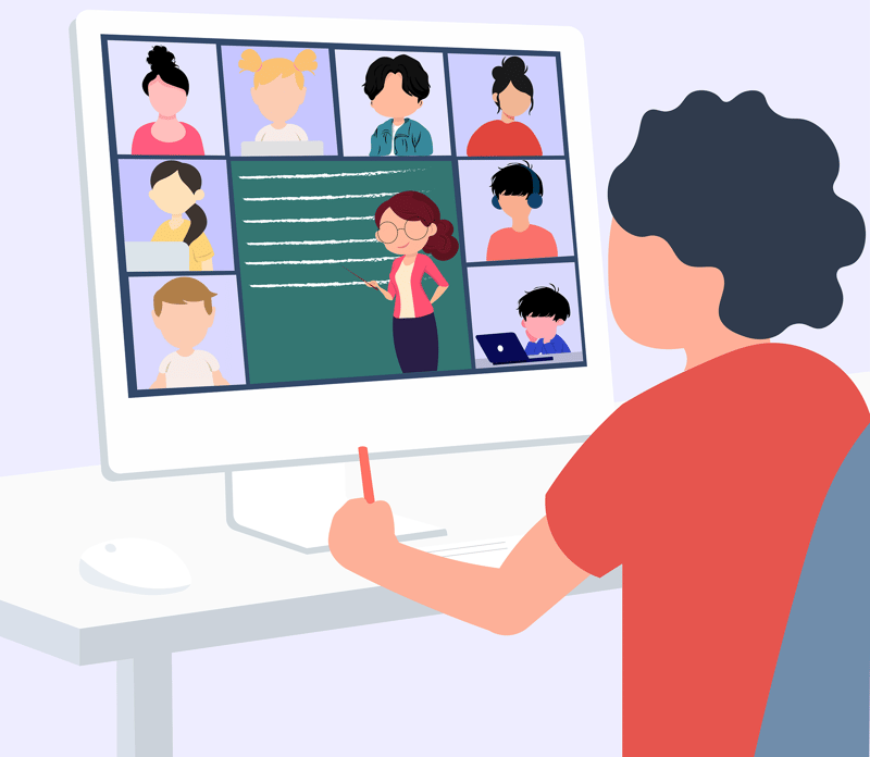 Animation - männliche Person sitzt vor Desktop-Videocall