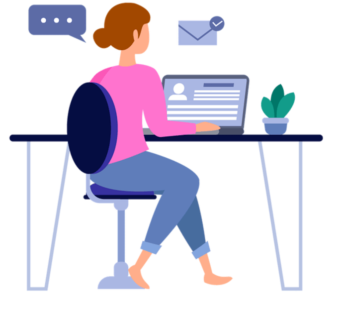 illustration woman in front of a workspace